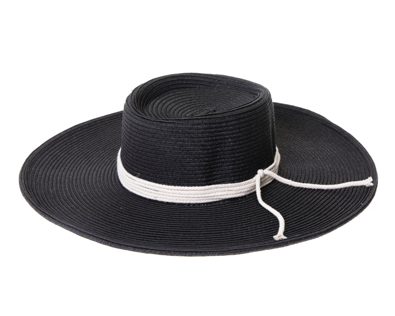 Boater Black Hat with Rope